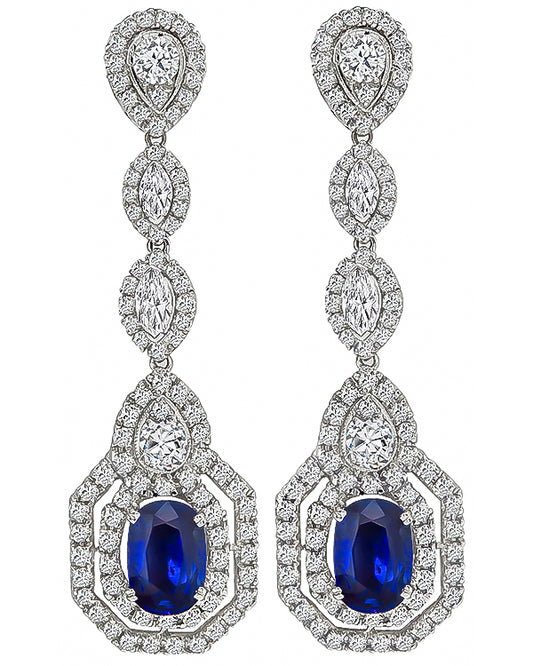 Estate 5.85ct Sapphire 5.88ct Diamond Drop Earrings