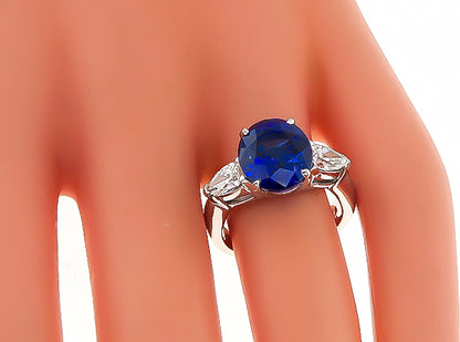 Estate  GAL Certified 5.98ct Sapphire 1.00ct Diamond Engagement Ring