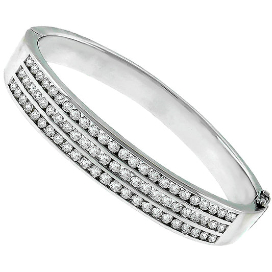 Estate 6.00ct Round Cut Diamond 18k White Gold Bangle