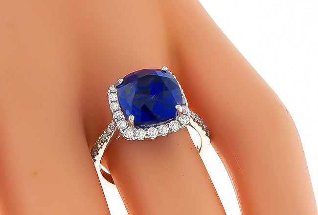 Estate 6.57ct Sapphire 0.50ct Diamond Engagement Ring