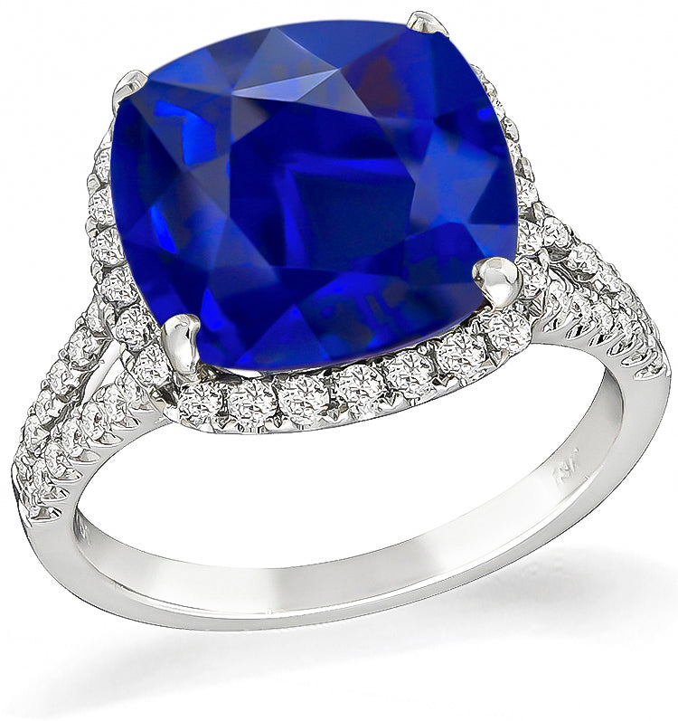 Estate  GAL Certified 7.13ct Sapphire 1.25ct Diamond Engagement Ring
