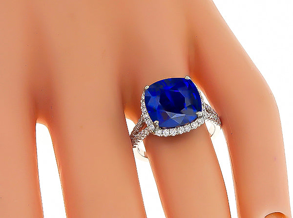 Estate  GAL Certified 7.13ct Sapphire 1.25ct Diamond Engagement Ring