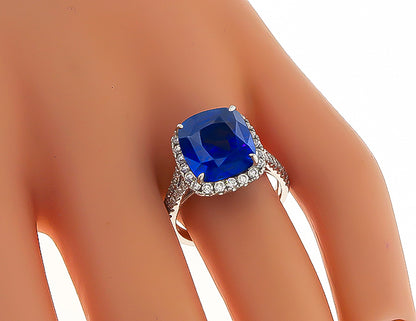 Estate 7.15ct Sapphire 1.00ct Diamond Engagement Ring