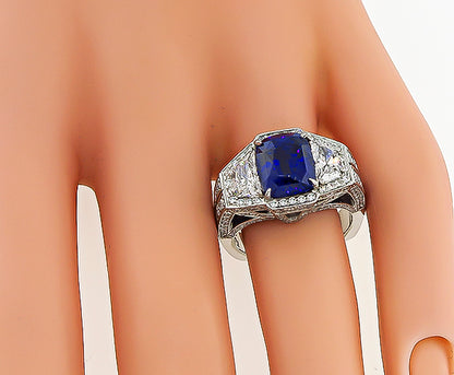 Estate AGL Certified 3.93ct Sapphire 2.50ct Diamond Ring
