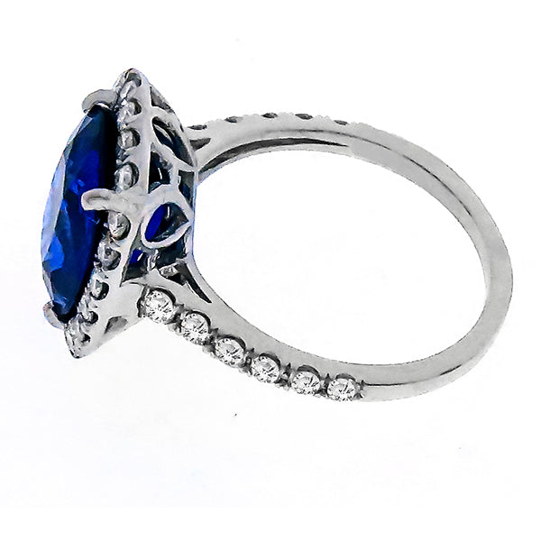 AGTA Certfied 6.03ct Cushion Cut Sapphire and Diamond Platinum Engagement Ring