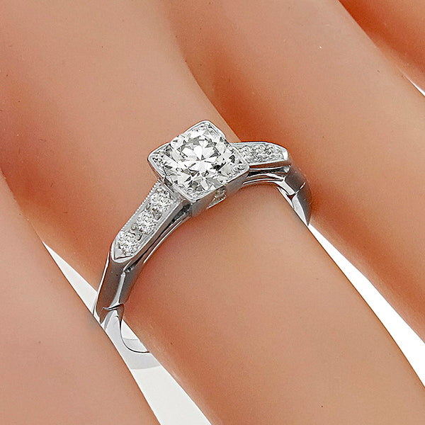 Antique 1900s 0.85ct Old European Cut Diamond 14k White Gold Engagement Ring