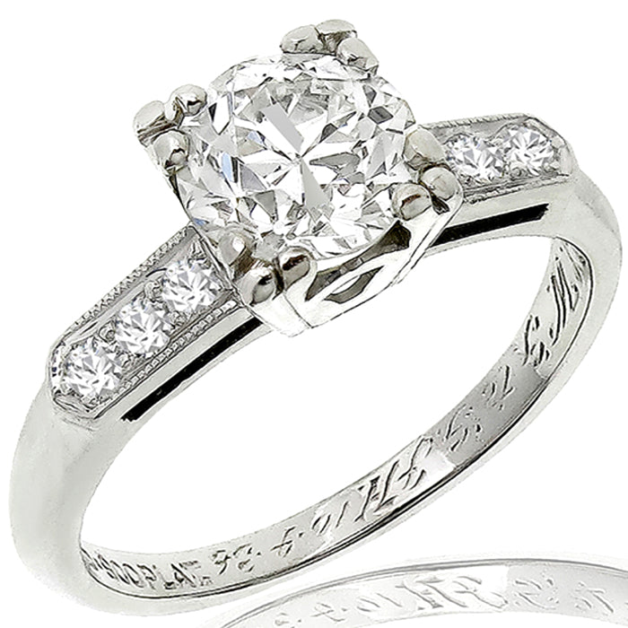 Estate Antique 1920s 1.00ct Old Mine Cut Diamond Platinum Engagement Ring