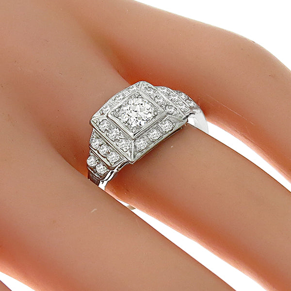 Estate Antique Art Deco 0.50ct Old European Cut Diamond Platinum Engagement Ring