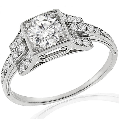 Estate Antique Art Deco 0.55ct Round Brilliant Diamond Platinum Engagement Ring