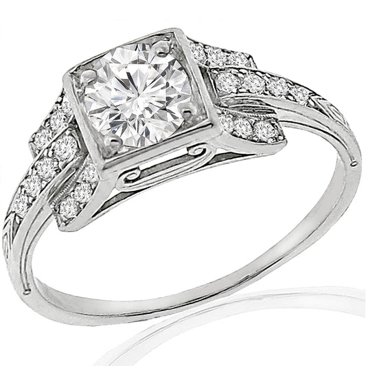 Estate Antique Art Deco 0.55ct Round Brilliant Diamond Platinum Engagement Ring
