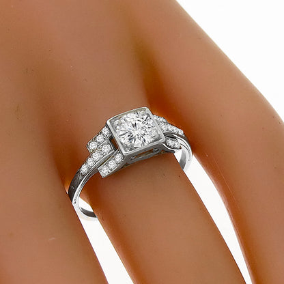 Estate Antique Art Deco 0.55ct Round Brilliant Diamond Platinum Engagement Ring