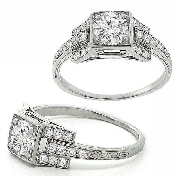 Estate Antique Art Deco 0.55ct Round Brilliant Diamond Platinum Engagement Ring