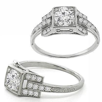 Estate Antique Art Deco 0.55ct Round Brilliant Diamond Platinum Engagement Ring