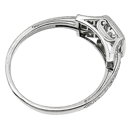 Estate Antique Art Deco 0.55ct Round Brilliant Diamond Platinum Engagement Ring