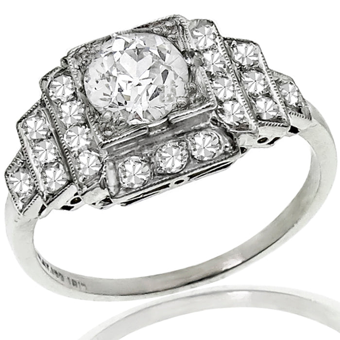 Estate Antique Art Deco 0.77ct Old Mine Cut Diamond Platinum Engagement Ring