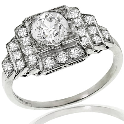 Estate Antique Art Deco 0.77ct Old Mine Cut Diamond Platinum Engagement Ring