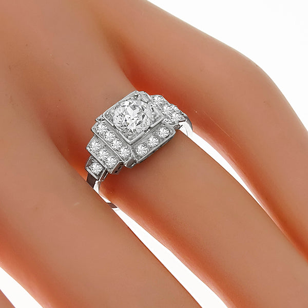 Estate Antique Art Deco 0.77ct Old Mine Cut Diamond Platinum Engagement Ring