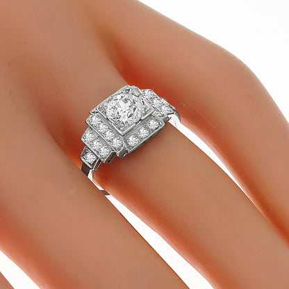 Estate Antique Art Deco 0.77ct Old Mine Cut Diamond Platinum Engagement Ring