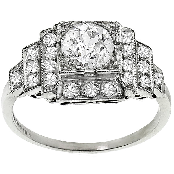 Estate Antique Art Deco 0.77ct Old Mine Cut Diamond Platinum Engagement Ring