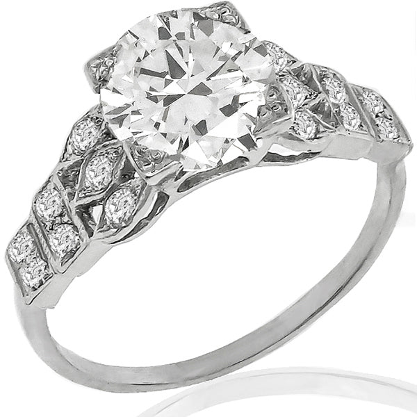 Art Deco GIA Certified 1.57ct F-SI1 Round Diamond Platinum Engagement Ring