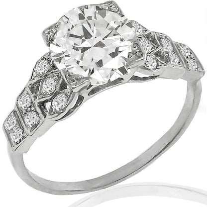 Art Deco GIA Certified 1.57ct F-SI1 Round Diamond Platinum Engagement Ring