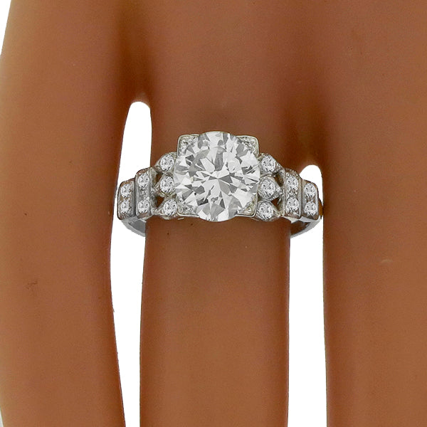 Art Deco GIA Certified 1.57ct F-SI1 Round Diamond Platinum Engagement Ring