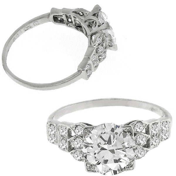 Art Deco GIA Certified 1.57ct F-SI1 Round Diamond Platinum Engagement Ring
