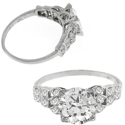 Art Deco GIA Certified 1.57ct F-SI1 Round Diamond Platinum Engagement Ring