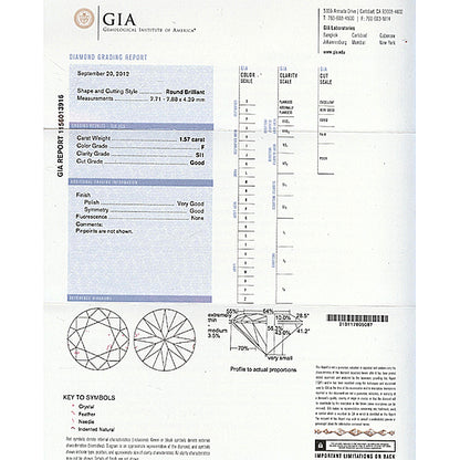 Art Deco GIA Certified 1.57ct F-SI1 Round Diamond Platinum Engagement Ring