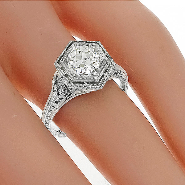 Edwardian GIA Certified 0.72ct Round Diamond 18k White Gold Engagement Ring