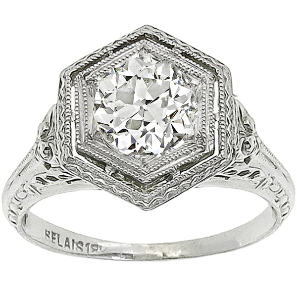 Edwardian GIA Certified 0.72ct Round Diamond 18k White Gold Engagement Ring