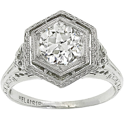 Edwardian GIA Certified 0.72ct Round Diamond 18k White Gold Engagement Ring