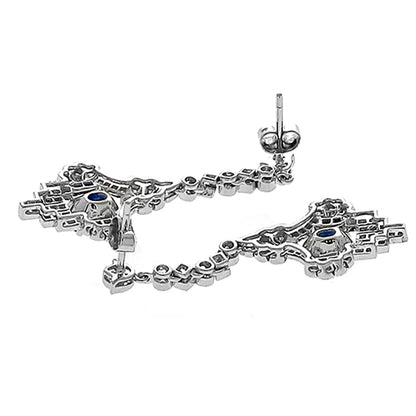 Art Deco Style 3.30ct Oval Sapphire and Diamond 18 Karat Chandelier Earrings