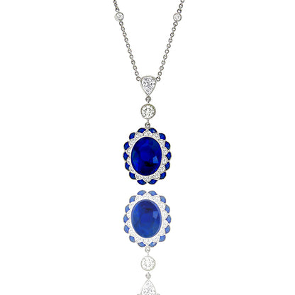 Antique Style Sapphire Diamond Gold Necklace Set With a 5.40 carat Oval Sapphire