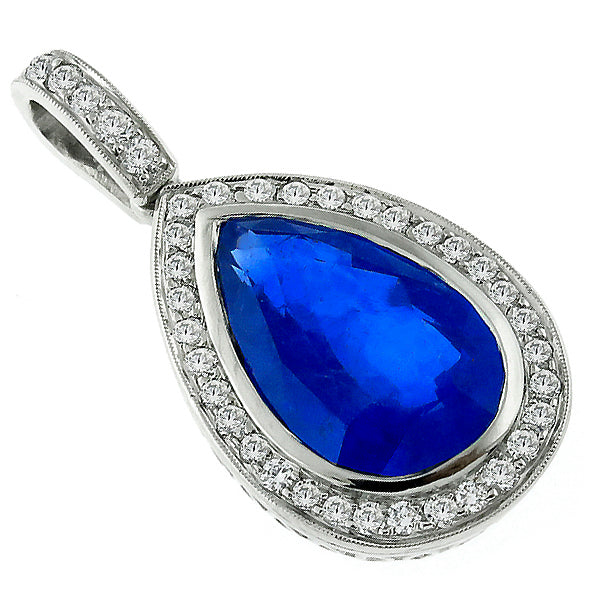Art Deco Style 9.84ct Pear Shape Ceylon Sapphire Diamond Pendant