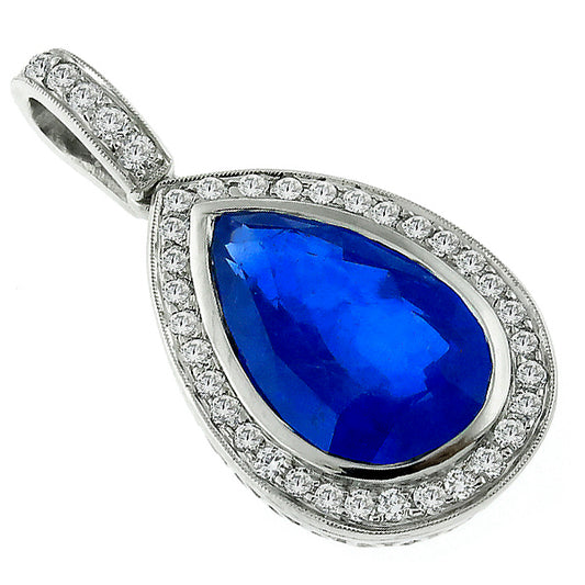 Art Deco Style 9.84ct Pear Shape Ceylon Sapphire Diamond Pendant