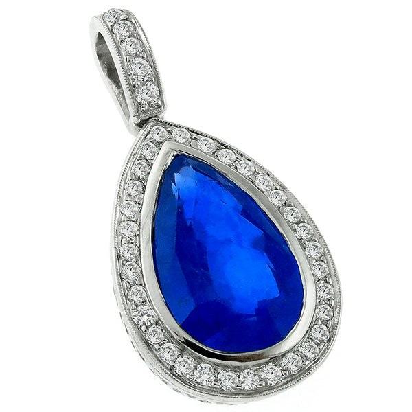 Art Deco Style 9.84ct Pear Shape Ceylon Sapphire Diamond Pendant