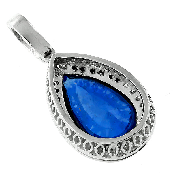 Art Deco Style 9.84ct Pear Shape Ceylon Sapphire Diamond Pendant
