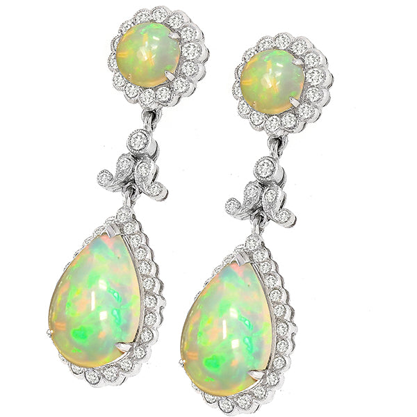 Estate Edwardian Style Cabochon 7.46ct Opal and Diamond 18 Karat Gold Pendant