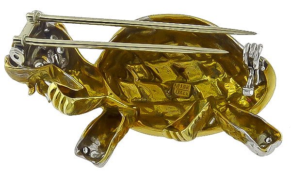 Estate Enamel 0.30ct Diamond Turtle Pin
