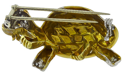 Estate Enamel 0.30ct Diamond Turtle Pin