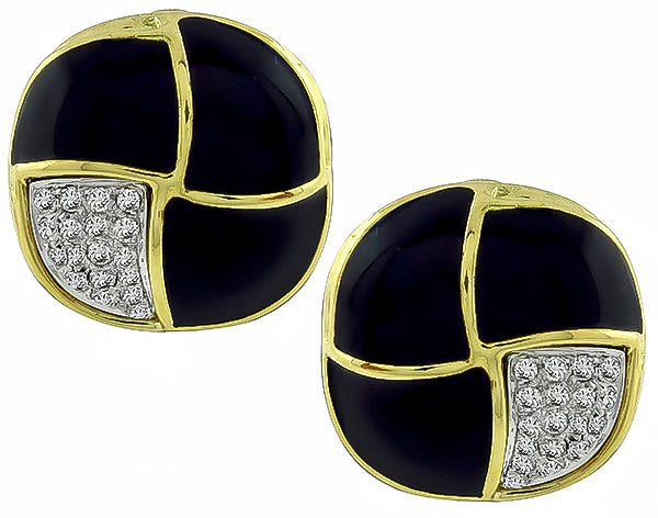 Estate Enamel 1.00ct Diamond Earrings
