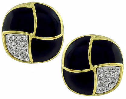 Estate Enamel 1.00ct Diamond Earrings