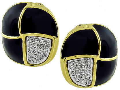 Estate Enamel 1.00ct Diamond Earrings