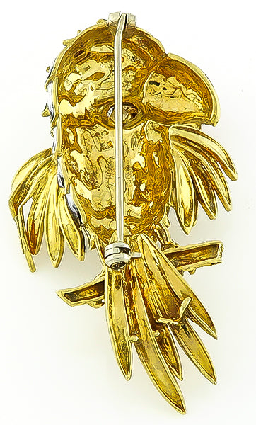 Estate Enamel Diamond Ruby Gold Bird Pin