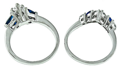 Estate GIA 1.08ct Diamond Sapphire Engagement Ring and Wedding Band Set