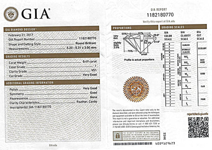 Estate GIA Certified 0.49ct Diamond Engagement Ring