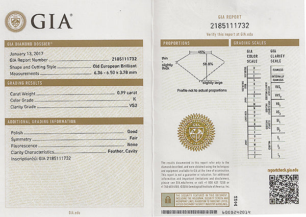 Estate GIA Certified 0.99ct Diamond Engagement Ring