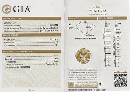 Estate GIA Certified 0.99ct Diamond Engagement Ring