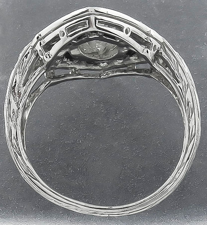 Estate GIA Certified 1.01ct Diamond Onyx Engagement Ring